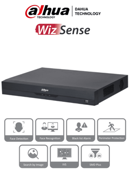 NVR 16 Canales IP Dahua DHI-NVR2216-16P-I2, 8MPX/4K Con IA/16 Puertos POE/2 Bahias de Discos Duros/Facial y FD/10 Bases de Datos de Rostros/H.265+/SMD Plus