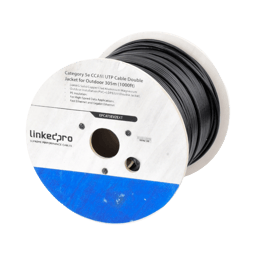 Bobina de Cable de 305M CAT5E, Aleacion de Cobre y Aluminio Linkedpro EP-CAT-5E-V2-EXT Color Negro, Uso Intemperie, Doble Forro
