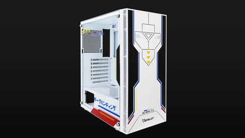 Gabinete Ocelot Gaming OC-MEKA 4.0, Media Torre, Soporta 8 Ventiladores de 120MM, Factor de Forma ATX, Soporta GPU 3400MM, Cristal Templado, Sin Fuente, Frontal Liso, Blanco Con Azul y Diseño Meka