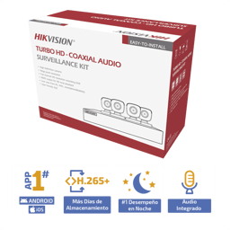 Kit TurboHD Hikvision 5MP/Dvr 4 Canales+4 Camaras Bala C/Microfono Integrado, HIK5MPSLQ-KIT(B)