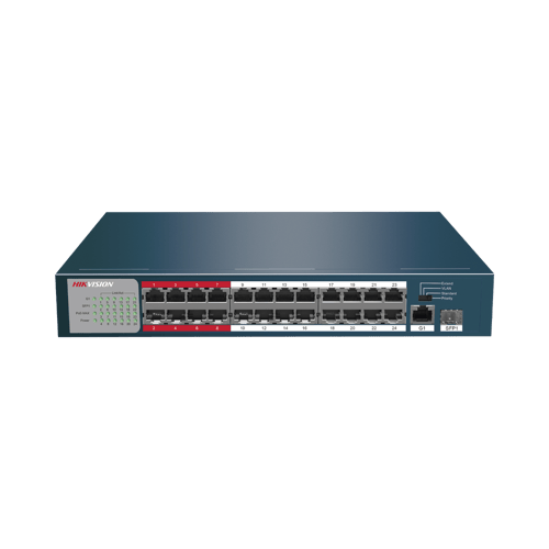 Switch Hikvision 24 Puertos POE+100 MBPS 1 Puerto SFP +1 Puerto Uplink Gigabit No Administrable 250 MTS, DS-3E0326P-E/M(B)