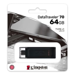 Memoria USB 3.2 Type-C 64GB Kingston Datatraveler 70 negro, DT70/64GB