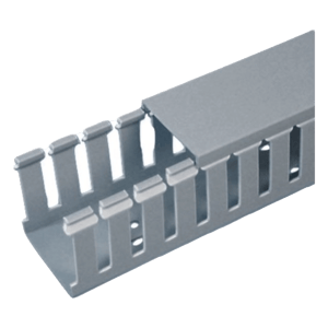 Canaleta Ranurada Tipo F Panduit FC1X3LG2 de 32MM de Ancho/79.2MM de Alto y 2M de Largo/de PVC con Tapa/Gris