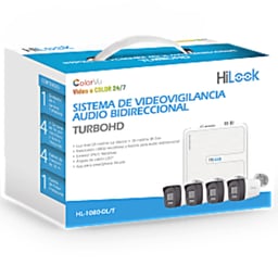 Kit Dvr 4 Canales Turbohd Hilook HL-1080-DL/T 1080P / 4 Camaras Bala De Metal / H.265+ / Fuente De Poder Profesional / Accesorios De Instalacion