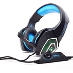 Diadema Audifono Flexible Con Microfono Necnon Alambrico Gamer 3.5MM/ LED/ Color Negro-Azul, NPAGDR03VI