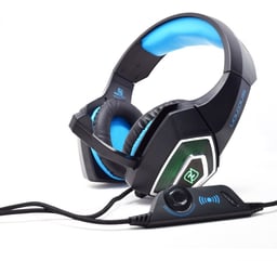 Diadema Audifono Flexible Con Microfono Necnon Alambrico Gamer 3.5MM/ LED/ Color Negro-Azul, NPAGDR03VI