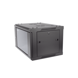 Gabinete Para Montaje En Pared-Piso Hikvision DS-XS6406-S/B Puerta de Cristal Templado/Cuerpo Fijo/6 Unidades de Rack/19"/Fabricado En Acero