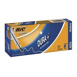 Bolígrafo Punto Mediano Stick Azul Caja con 12 Piezas Bic Dura+