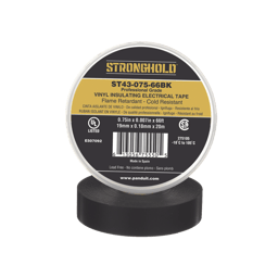 Cinta Electrica Stronghold Para Aislar Panduit ST43-075-66BK de PVC/Uso Profesional en Construccion Electrica/0.18mm x 19mm x 20m Largo/Color Negro