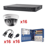 Kit DVR Sistema TurboHD 1080p / DVR 16 Canales / 16 Cámaras Domo (interior 2.8 mm) / Transceptores / Conectores / Fuente de Poder Profesional