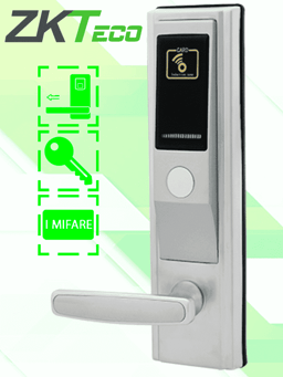 Cerradura Izquierda Para Hotel ZKTeco LH3600L Para Hotel Con Tecnologia MIFARE 13.56MHz/Compatible Con Puertas de 35-55mm de Grosor/Estandar Americano/Con 5 Pestillos de Seguridad