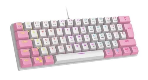 Teclado Mecanico TKL Ocelot Gaming Creators White Pearl 60-OC Blanco, Rosa/ Alambrico/ RGB/ Switch Azul