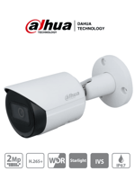 Camara IP Bullet Dahua IPC-HFW2231S-S-S2 2MP/ Lente de 2.8MM/ 106° Apertura/ 30 MTS de IR/ Starlight/ WDR Real 120DB/ Ranura Microsd/ IP67/ POE/ Ideoanaliticos con IVS/ Metalica