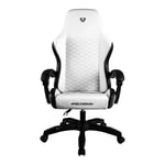 Silla gamer Balam Rush BR-938235 Power Neat, color blanco, capacidad de carga hasta 120 kg, tapizada en piel sintética, con inclinación de hasta 155° y reposabrazos ajustables.