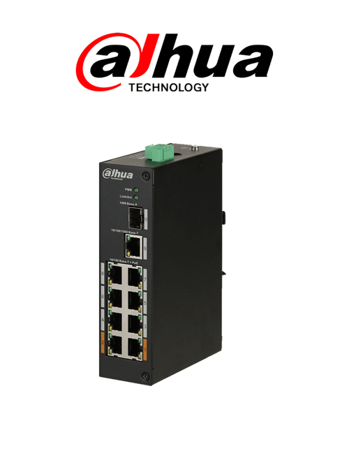 Switch POE Dahua PFS31108ET96, 8 Puertos/ 1 X Uplink SFP/ 1 X Uplink Ethernet Gigabit/ 96W/ Switching 7.6G