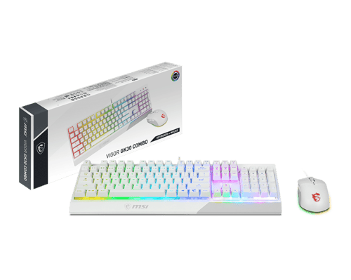 Kit Teclado y Mouse MSI Vigor GK30 Combo White US Blanco, RGB, Ingles