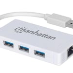 Hub de 3 Puertos USB 3.0 con Adaptador Gigabit Ethernet Manhattan 507578 Blanco
