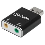 Adaptador de Sonido Estereo USB a Puertos 3.5MM Manhattan 152754 Alta Velocidad Color Negro