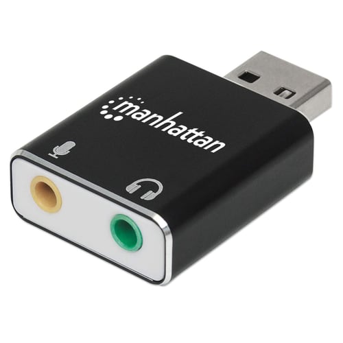 Adaptador de Sonido Estereo USB a Puertos 3.5MM Manhattan 152754 Alta Velocidad Color Negro