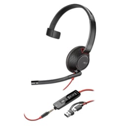 Diadema Audifonos Monoaurales C/Microfono Alambricos Poly BlackWire 5210 8X230AA / USB-C / 3.5mm / Negro / Cancelacion De Ruido