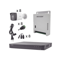 Kit Audio Bidireccional TURBOHD Hikvision KH4K8BTWA/4K-3K/DVR 8 Canales 4K/8 Camaras Bala (Exterior) Con Bocina y Microfono Integrado 3K/1 Fuentes de Poder