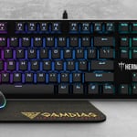 Kit Teclado, Mouse Audifonos y Mousepad Gamdias Hermes E1B, RGB, Blue Switch