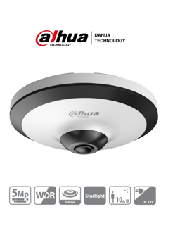 Camara Fisheye Dahua DH-HAC-EW2501N 5MP/ HDCVI/ 360 Grados/ IR de 10 MTS/ WDR Real de 120DB/ Microfono Integrado/ Uso Interior/ Starlight