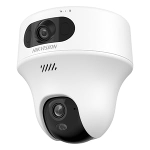 Camara Turret PT Hikvision DS-2CFWQ6-D De 6MPX / Doble Lente 2.8MM Y 4MM / Dual Light (10M IR + 10M Luz Blanca) / Wifi / Interior / Audio Bidireccional (Microfono Y Bocina) / DWDR / H.265+ / 5VCD (Conector Tipo C)
