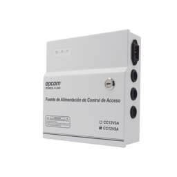 Fuente de Alimentacion EPCOM Powerline/1 Salida 11-15VCC/5A/Temporizador Integrado/Con Capacidad de Bateria de Respaldo/Requiere Bateria/Aplicaciones en Sistemas de Control de Acceso/AC-PS-T12-05
