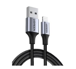 Cable USB USB-A a Lightning Ugreen 60156, 1 Metro, Carga Rápida 5V/2.4 A, 480 Mbps, Conector C94, Adecuado para iPhone, iPad y iPod, Nylon Trenzado, Color Negro