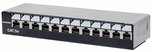 Patch Panel de 12 Puertos CAT5E sin Blindar Para Escritorio Intellinet 720618 Color Negro/ Plata