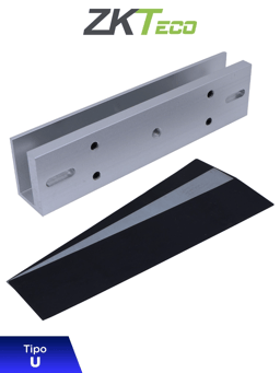 Soporte de Montaje ZKTeco LMB-280U Para Puertas de Vidrio Sin Marco/Tipo U/Aluminio Anodizado/Compatible Con Cerradura Magnetica LM200LED