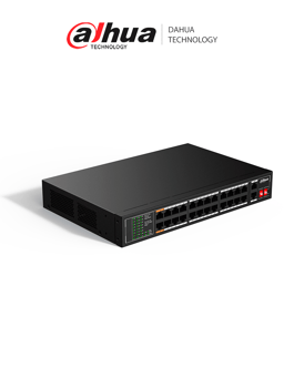 Switch Dahua DH-SF1026LP de 24 Puertos PoE 10/100/+ 2 Puertos Uplink/No Administrable/Hasta 190 W/24 Puertos PoE 10/100/2 Puertos Uplink 10/100/1000/Switching 8.8 Gbps/Estándares: IEEE802.3af IEEE802.3at Hi-PoE/PoE Hasta 250 m