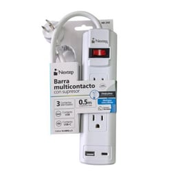 Barra Multicontacto Nextep NE-242 con 3 Contactos Aterrizados/Supresor/Entrada USB y USB-C/Con Cable de 50 cm/14 AWG