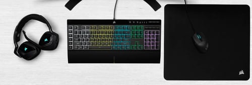 Kit Gamer 4 en 1 Corsair Teclado K55 RGB Pro, Mouse Harpoon RGB Pro, Mousepad MM100 y Audifonos HS50 Pro Alambrico/ USB/ Color Negro, CH-9226A65-SP
