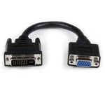 Adaptador Convertidor de 20cm DVI-I a VGA - DVI-I Macho - HD15 Hembra - Cable Negro, DVIVGAMF8IN