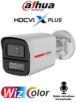 Camara Bullet HDCVI Dahua DH-HAC-HFW1249XN-A-PRO 2MPx WizColor/Lente 2.8mm/Video 24 Horas a Color/Iluminador Inteligente/IR 50m/Doble Microfono/Campo de Vision 101°