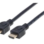 Cable HDMI de 2.0 Metros Manhattan 353939, de Alta Velocidad, Ethernet, 3D, 4K, Para Pared, Negro