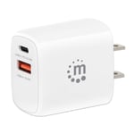 Cargador de Pared 20W con Puertos USC-C y USB-A Manhattan 406291 Blanco
