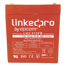 Batería de Respaldo LinkedPro by Epcom LK5.512FR de 12V/5.5Ah/AGM/Certificada UL94-V0 Retardante a la Flama/Especial Para Seguridad Electrónica/UPS/Sistemas de Emergencia/Terminales F1 + Adaptador F2