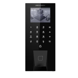 Lector Biometrico De Huella Y Tarjetas M1+PIN Hikvision DS-K1T807MBFWX-E1, 2.4" / 5,000 Huellas / 150,000 Eventos / POE + WIFI + Bluetooth / IP65 / -30°C A 60°C / Salida 12VCD Para Chapa / Gestion En La Nube