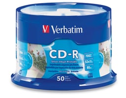 50 piezas CD-R Verbatim 700MB/52X/80min imprimibles 95005