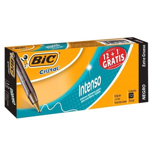Caja con 12 Piezas Boligrafo Bic Cristal Intenso 1.6 MM Negro, 939687
