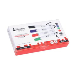 Caja con 4 Piezas de Marcadores Nextep NE-078R de 4 mm/Punta Gruesa Cincel/Para Pizarrón Blanco/4 Colores Básicos