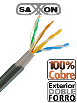 Bobina de Cable UTP CAT5E 100% Cobre Saxxon OUTPCAT5ECOPEXT, Exterior Con Doble Forro, Color Negro, 305MTS