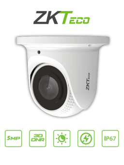 Camara IP Domo ZKTECO ES-855P21C-S7-MI 5MPX/Lente 2.8MM/H.265/IR 30MM/Microfono Integrado/Carcasa Metalica/POE/IP67/P2P/ONVIF PROFILE