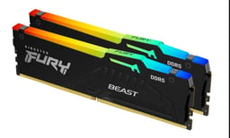 Memoria DDR5 16GB (2X8GB) 5200MHZ Kingston Fury Beast RGB NON-ECC KF552C40BBAK2-16, Negro, CL40, XMP