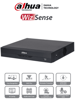DVR De 4 Canales Dahua DH-XVR5104HS-I3, 5MP / H.265+ / +2 CANALES IP / Hasta 6 Canales IP / 1 Canal De Reconocimiento Facial / 1 CH Protección Perimetral