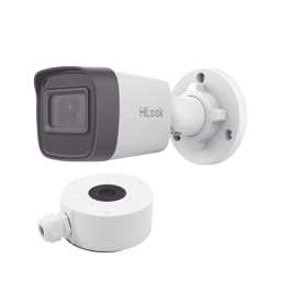 Camara Bala IP Hilook IPC-B141H-C/XSP/4MPX/Lente 2.8mm/IR 20m/IP67/POE/DWDR/Caja de Conexion DS-1280ZJ-XS