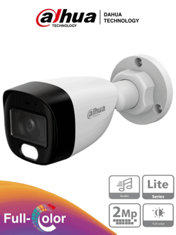 Camara Bullet Full Color Dahua DH-HAC-HFW1209CN-A-LED-S3 1080p/Lente 2.8mm/IR 30m/Exterior/IP67/107.8° de Apertura/Microfono Integrado/Starlight/Compatible con CVI/AHD/CVBS